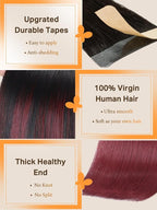 DOORES 16 Inch Tape in Hair Extensions Ombre Jet Black to Red Real Human Hair Extensions Tape in Straight Hair Extensions Natural Hair Skin Weft 50g 20pcs