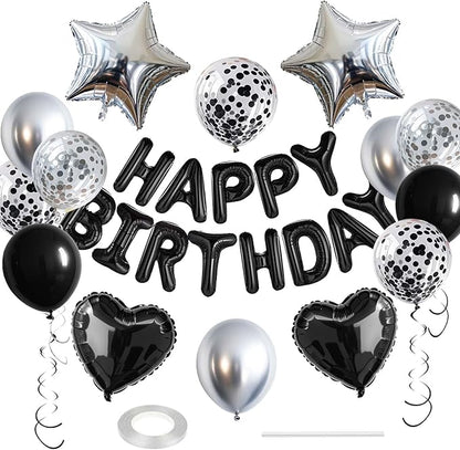 27 Pcs Black Silver Birthday Decorations, 3D Letters Black Happy Birthday by WEIKA