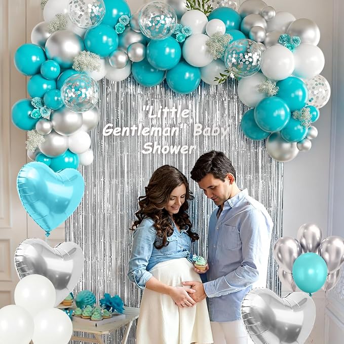 Teal Blue Silver White Balloons Garland Arch Kit - Image 4