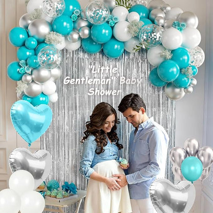Teal Blue Silver White Balloons Garland Arch Kit - Image 4