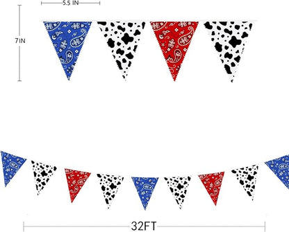 32Ft Western Cowboy Party Decorations Red Paisley Blue Bandana Pennant Banner - Image 6