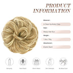 FESHFEN Messy Bun Hair Piece - Large Elastic Wavy Curly Hair Bun Scrunchies Ponytail Extensions Synthetic Chignon Hairpieces for Women, Sunny Blonde 1.94oz