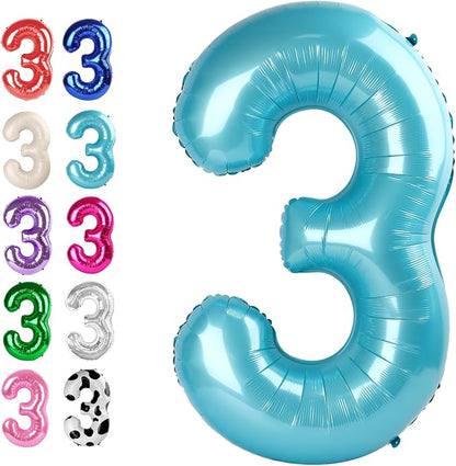 Pearl Blue Number 3 Balloon 40 inch, 3rd Birthday Party Balloons Decorations | by Upgesy