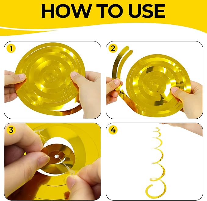 24 PCS Gold Foil Hanging Swirl, Sparkle Ceiling Hanging Decorations, Plastic - Image 7