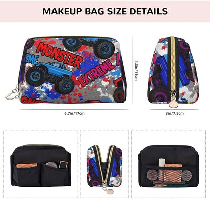 Monster Truck Car Grunge Leather Makeup Bag Cosmetic Pouch Portable Travel - Image 4