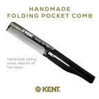 Kent 20T Black Graphite Handmade Folding Pocket Comb for Men, Fine Tooth Hair Comb Straightener for Everyday Grooming Styling Hair, Beard or Mustache, Use Dry or with Balms, Saw Cut, Made in England