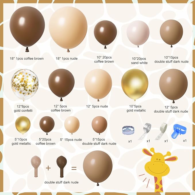 150PCS Neutral Brown Balloons Garland Arch Kit Different Size Nude Balloons | - Image 2