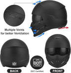 Full Face Motorcycle Helmet for Unisex-Adult Dirt Bike ATV Scooter Cruiser 3/4 Face Motocross Helmet Interchangeable Mouth Cover DOT Approved