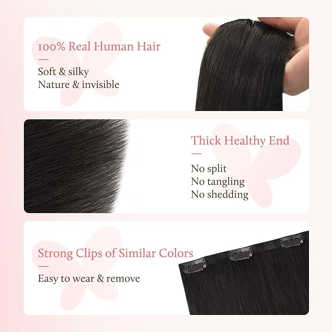 DOORES Clip in Hair Extensions Set 20 Inch 140g, 4pcs Invisi Edge Clip ins and 3pcs Classic Seamless Clip ins, Injected Virgin Real Human Hair Extensions Natural Invisible Straight, #1