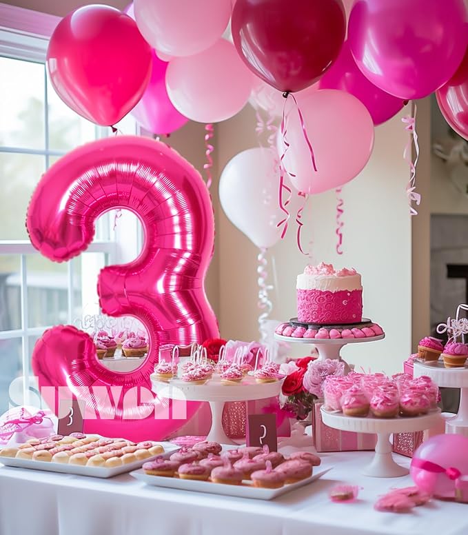 SUWEN 40 Inch Hot Pink Large 3 Number Balloons Big Foil Helium Number Balloons - Image 2