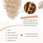 Flufymooz 100％ Pure Protein Ponytail Extension, 18 Inch Curly Claw Clip Ponytail Hair Extensions Natural Soft pony tail hairpiece for women-Light Blonde with White Blonde