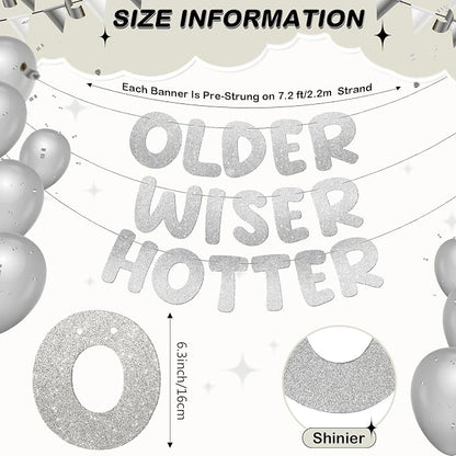 Fulmoon Set of 3 Pre Strung Older Wiser Hotter Glitter Banner Funny Birthday - Image 3
