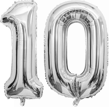 Silver 10 Number Balloons, 40 Inch Giant Number 10 Balloons Foil Mylar Helium by Lovoir