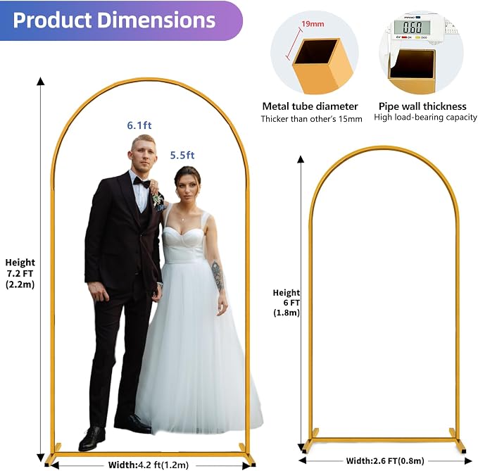 Hemmotop Metal Arch Backdrop Stand Set of 2, 7.2ft and 6ft | Pieces are Labeled - Image 3