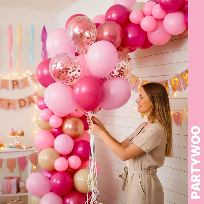 PartyWoo Pink Balloons 66pcs Pack Hot Pink Latex Helium Balloons | Pearl Pink - Image 9
