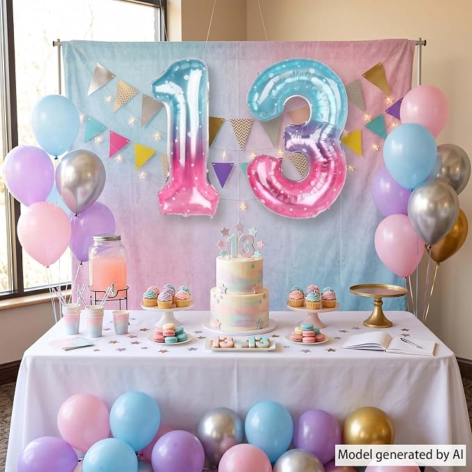 40 Inch Blue Pink Number 13 Balloon, Official Teen Foil Birthday Decor | 40in - Image 7