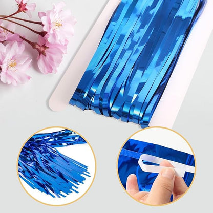 5 Pack Blue Foil Curtain Backdrop 3.2ft x 9.8ft Metallic Tinsel Foil Fringe - Image 4