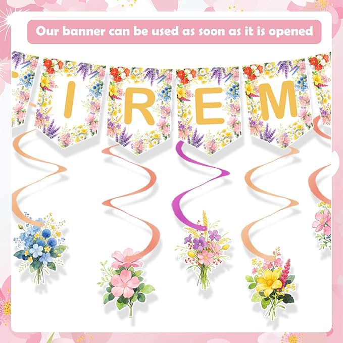 Wildflower-Themed Women's Retirement Party Decoration Banner, Happy Retirement - Image 3