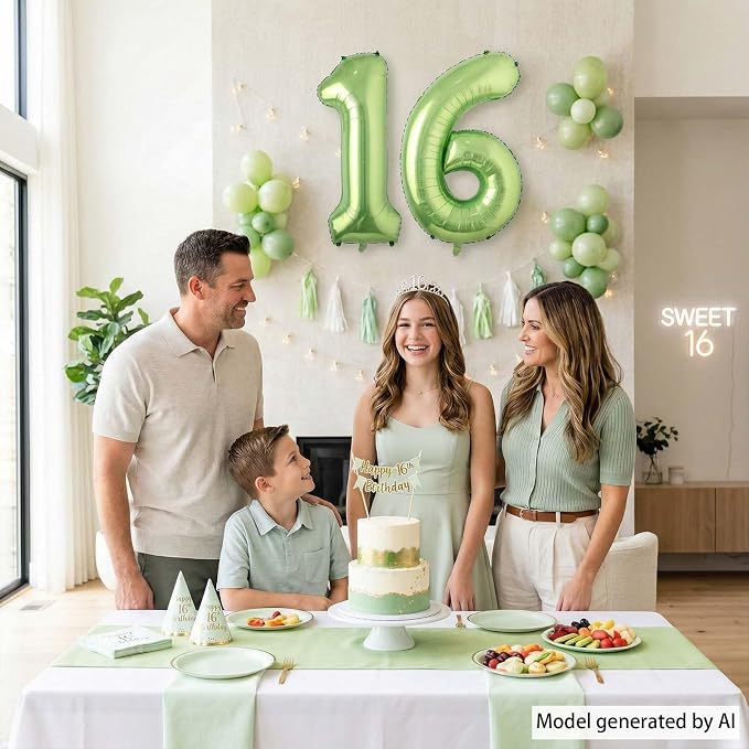 Light Green Number 16 Balloon 40 Inch, Shiny Foil Sweet 16 Party Supplies | - Image 2