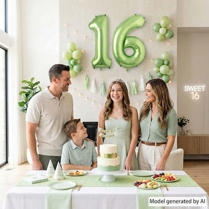 Light Green Number 16 Balloon 40 Inch, Shiny Foil Sweet 16 Party Supplies | - Image 2