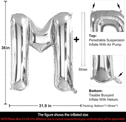 Lovoir 40 Inch Large Silver Letter M Balloons Big Size Jumbo Mylar Foil Helium - Image 2