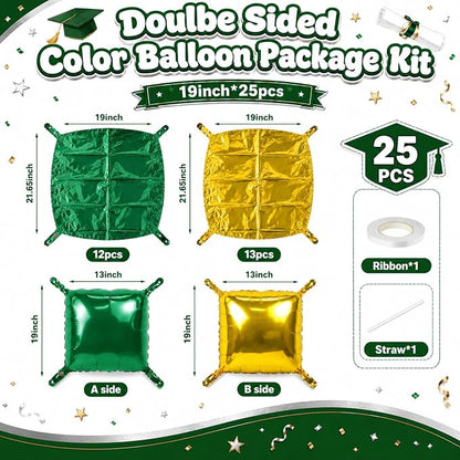Metallic Dark Green and Gold Double Sided Square Foil Balloons Wall, 19 Inches - Image 2