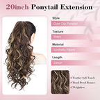 QGZ 20" Wavy Ponytail Extension, Claw Clip Ponytail Hair Extension, Natural Synthetic Hairpiece for Women Daily Use(Dark Brown with Highlights)