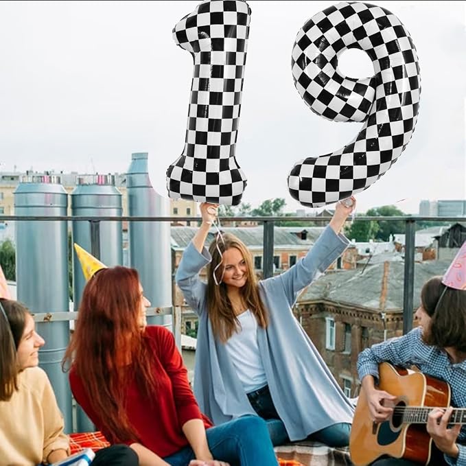 TONIFUL 40 Inch Large Checkered Number 9 Balloon 9th Birthday Decorations | 9th - Image 5