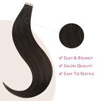 WENNALIFE Tape in Hair Extensions Human Hair Dark Brown, 10pcs 25g 16 inch Remy Invisible Tape Ins Straight Colored Soft Refill Set