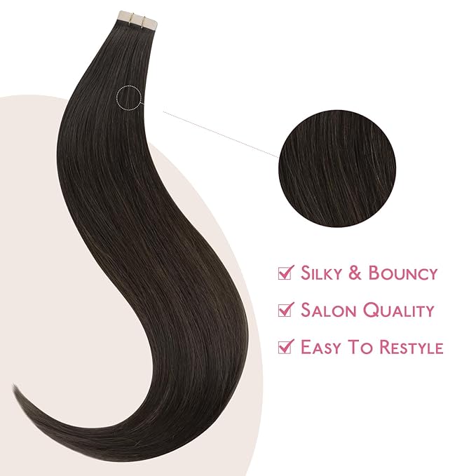 WENNALIFE Tape in Hair Extensions Human Hair Dark Brown Tape in Extensions, 10pcs 30g 22 inch Remy Invisible Tape Ins Straight Colored Soft Real Human Hair Tape in Extensions Refill Set Extensions