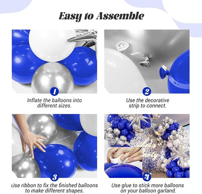 FOTIOMRG 131pcs Royal Blue and Silver Balloon Arch Garland Kit | Royal Blue - Image 3