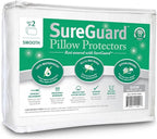 Set of 2 Queen Size SureGuard Pillow Protectors - 100% Waterproof, Bed Bug Proof, Hypoallergenic - Premium Zippered Cotton Covers - Smooth