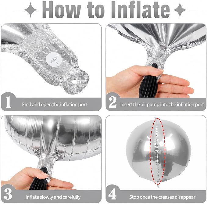 15 Pcs Silver Round Foil Balloons, 22/15/10 Inch 4D Ball Balloons Silver Ball - Image 3