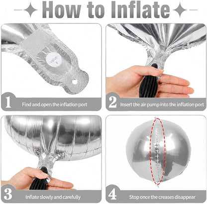 15 Pcs Silver Round Foil Balloons, 22/15/10 Inch 4D Ball Balloons Silver Ball - Image 3