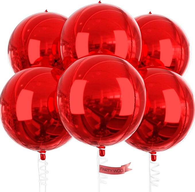 PartyWoo Red Large Round Giant 4D Jumbo Inflatable Foil Balloons 6pcs | 22 Inch by PartyWoo