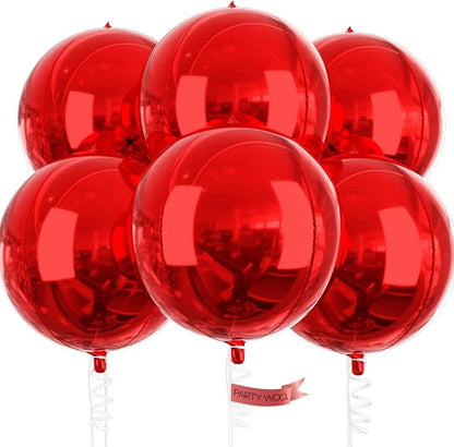 PartyWoo Red Large Round Giant 4D Jumbo Inflatable Foil Balloons 6pcs | 22 Inch by PartyWoo