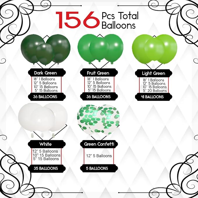 Archloon 156pcs Green Balloons Arch Garland Kit, Different Sizes 18 12 10 5inch - Image 2