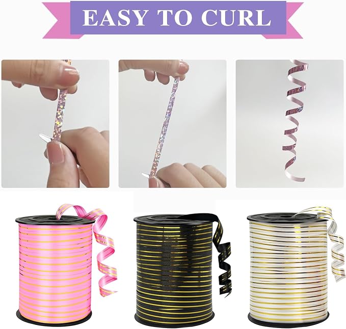 Pink and Gold Curling Ribbon, 219 Yard Balloon Ribbon - Image 4