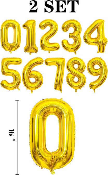 2 Set 20 Pcs Number Balloons 16 Inch Gold 0-9 Number Mylar Foil Balloons Gold - Image 2