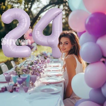 SUWEN 40 Inch Light Purple Lavender Big 24 Balloon Number Foil Helium 0-9 | - Image 3