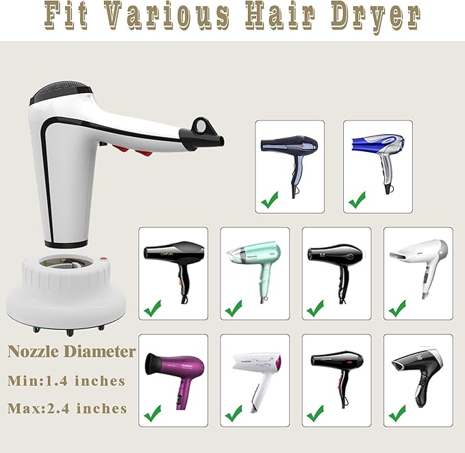 Diffuser Attachment for Hair Dryer,Hair Dryer Diffuser, Hair Diffuser Adaptable for Blow Dryers with D-1.4-Inch to 2.4-Inch for Curly or Wavy Hair,(White)