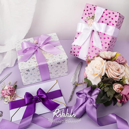 Ribbli Purple Satin Ribbon 1-1/2 Inch x 4 Rolls Total 40 Yards-White Lavender - Image 4