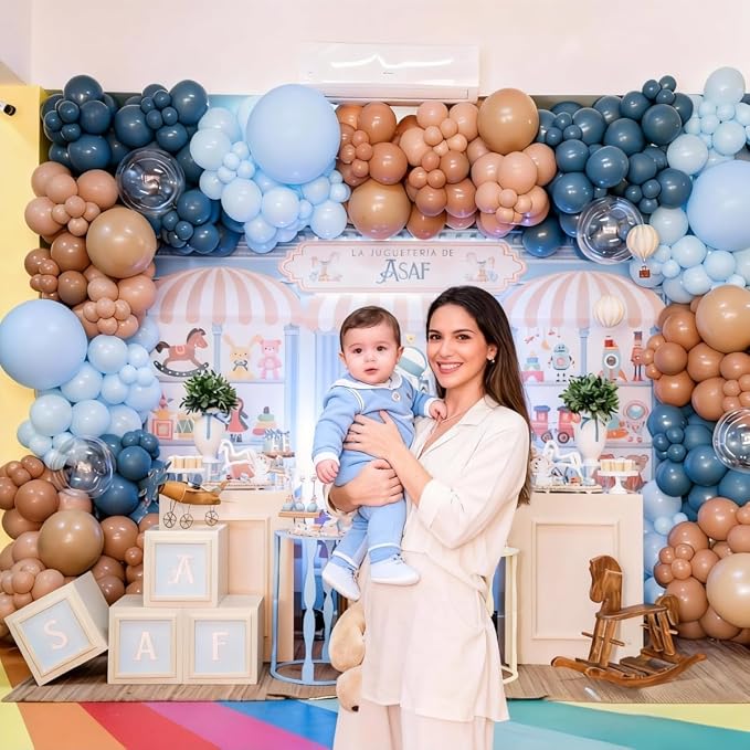Blue and Brown Balloons, 12 Inch Light Baby Blue and Brown Balloon Double - Image 6