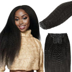 Lashey Seamless Clip in Hair Extensions Human Hair Kinky Straight 130g 9pcs 18 Inch Natural Black Invisible PU Weft Clip in Hair Extensions for Women