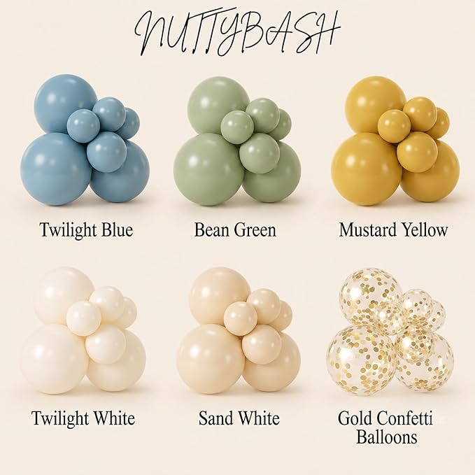 Mustard Yellow Dusty Blue Green Balloons Arch Kit - Image 4