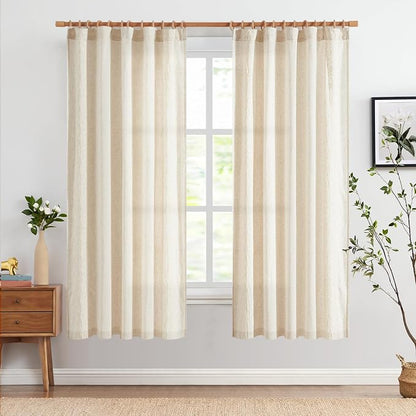 jinchan Floral Linen Curtains Embroidered Back Tab 50x72in 2 Panels Ivory | - Image 3