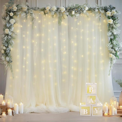 20x10ft Ivory Tulle Backdrop Curtain - Image 2