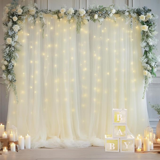 20x8ft Ivory Tulle Backdrop Curtain - Image 3