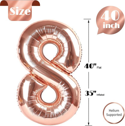 Rose Gold Number 8 Balloon 40 Inch, 8th Birthday Decorations Men Women | Foil - Image 6