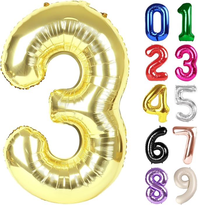 3 Balloon - Champagne Gold Birthday Number Balloons, 40 Inch Decorations | by ALPHADELTAPI